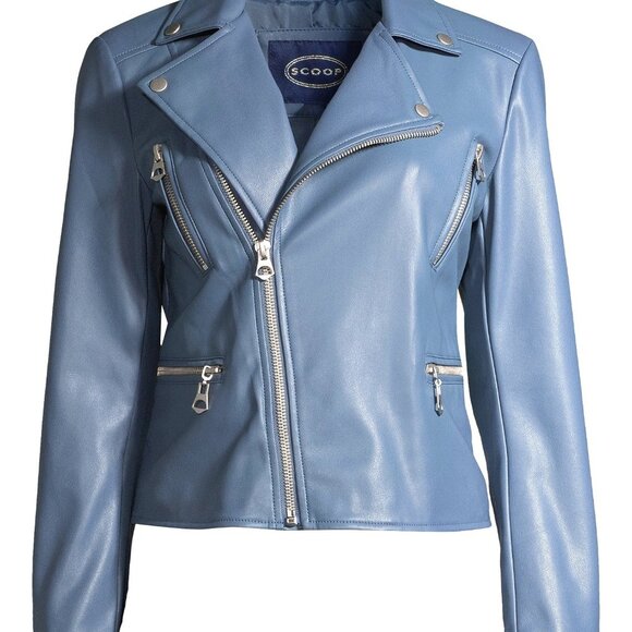 Scoop Jackets & Blazers - Scoop Blue Vegan Leather Moto Jacket